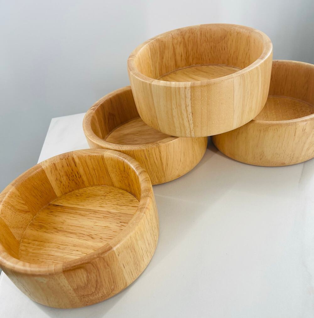 ✨ Set of 4 Individual Wooden Salad Bowls - Light Wood Home Decor